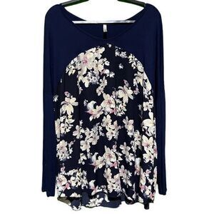 Acting‎ Pro Women's Long Sleeve Floral Top Size 3XL Navy Blue